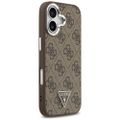 Puzdro Guess Magsafe 4G PU kožené puzdro s trojuholníkovým logom a strieborným kovovým rámom fotoaparátu pre iPhone 17 hnedé