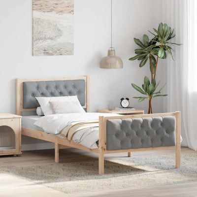 vidaXL Rám postele Svetlosivá 90 x 200 cm Masívne borovicové drevo