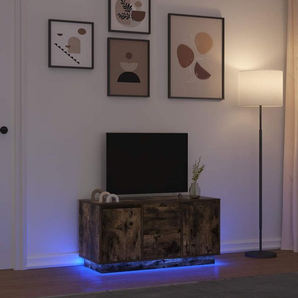 vidaXL TV skrinka s LED svetlami dymový dub 100x41x50 cm
