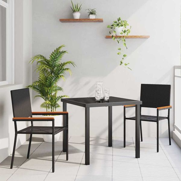 vidaXL Záhradný jedálenský set s vankúšom 3 pcs Čierna polyratan