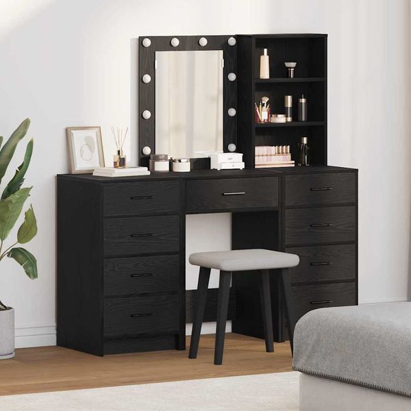 vidaXL Toaletný stolík so zásuvkou 3 pcs Čierna Kompozitné drevo