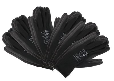 Rukavice pracovní z polyesteru polomáčené v PU GLOVE PE-PU 10, černé, vel 10", 6 párů SIXTOL
