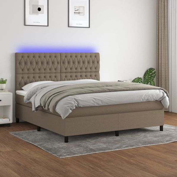 vidaXL Posteľ boxsping s matracom a LED sivohnedá 180x200 cm látka