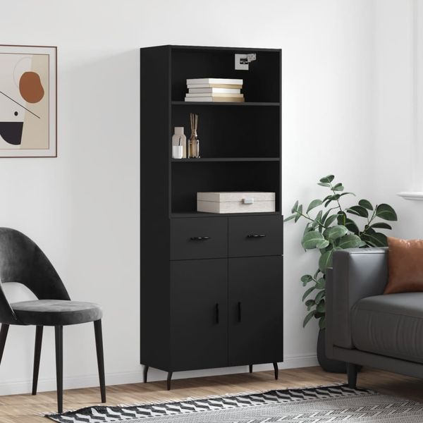 vidaXL Vysoká skrinka čierna 69,5x34x180 cm spracované drevo