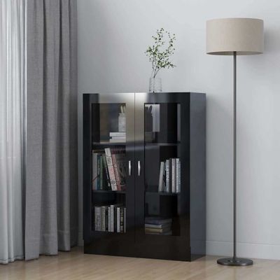 vidaXL Vitrína, lesklá čierna 82,5x30,5x115 cm, kompozitné drevo