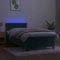 vidaXL Posteľný rám boxsping matrac a LED tmavozelený 90x190 cm zamat