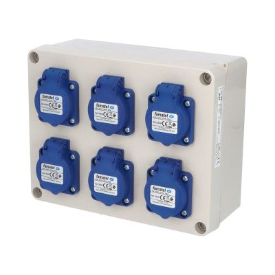 Zásuvková krabica 3066 IP54 6x230V s ochranným kolíkom, 235x182x95mm, hladké boky