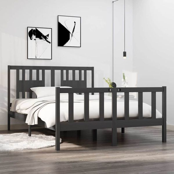vidaXL Posteľný rám, sivý, drevený masív 135x190 cm, dvojlôžko