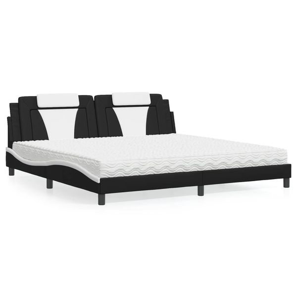 vidaXL Posteľ Viana s matracom čierno-biela 200x200 cm umelá koža