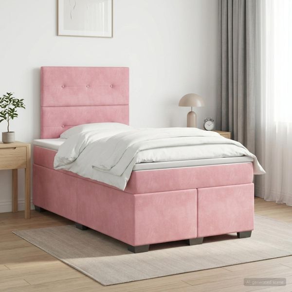 vidaXL Posteľ boxspring s matracom Ružová 120 x 200 cm Zamat