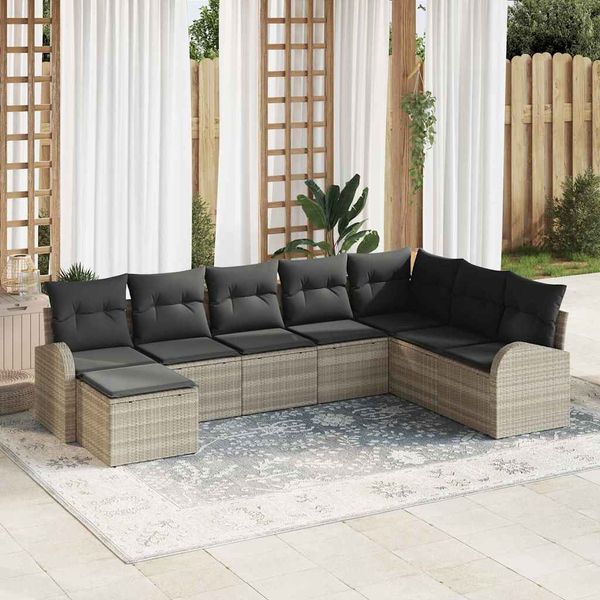 vidaXL Sada pohoviek s vankúšom s úložiskom 8 pcs Svetlosivá polyratan