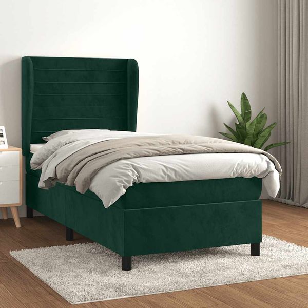 vidaXL Posteľný rám boxsping s matracom tmavozelený 90x190 cm zamat