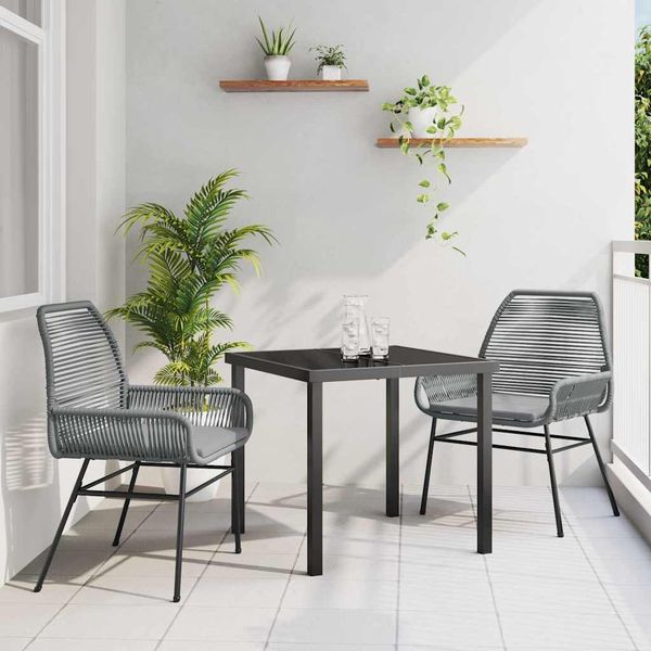 vidaXL Záhradný jedálenský set s vankúšom 3 pcs Sivá polyratan