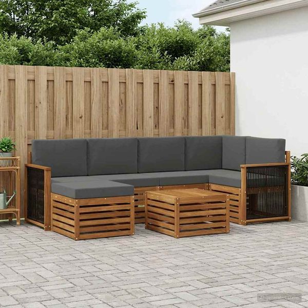 vidaXL Sada rohových gaučov s vankúšom 6 pcs Prírodná a antracitová