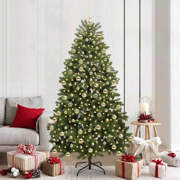 vidaXL Umelý vianočný stromček s 300 LED-i Zelená 210 cm PVC a kov