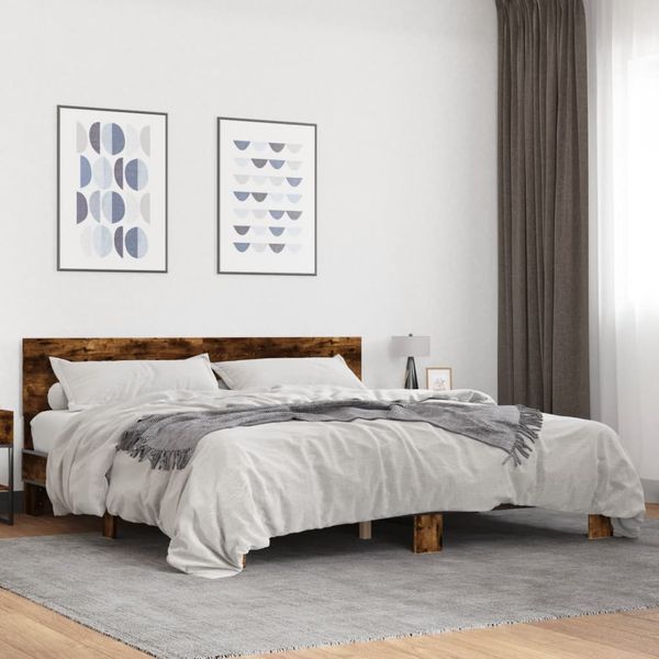 vidaXL Posteľný rám dymový dub 180x200 cm kompozitné drevo a kov