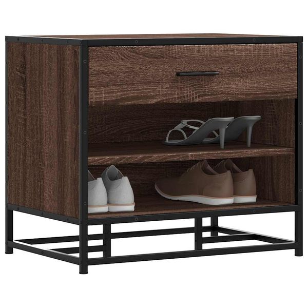 vidaXL Lavica na topánky hnedý dub 60x40x53,5 cm kompozitné drevo+kov