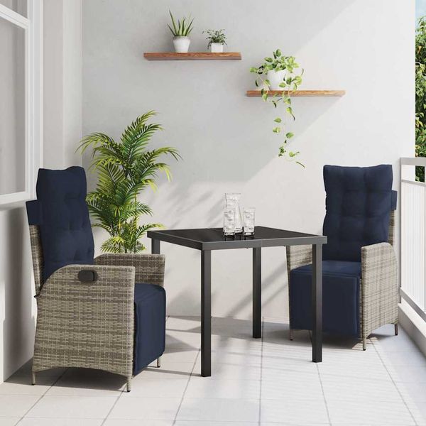 vidaXL Záhradný jedálenský set s vankúšom 3 pcs Šedá a čierna Ratan