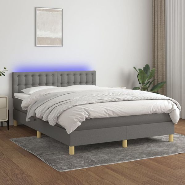 vidaXL Posteľ boxsping s matracom a LED tmavosivá 140x190 cm látka
