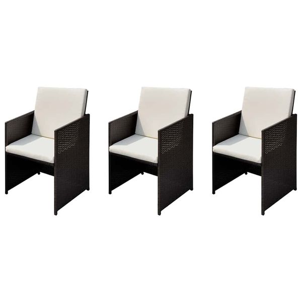 vidaXL Záhradné kreslá 3 pcs Hnedá 56 x 52 x 87 cm Poly ratan