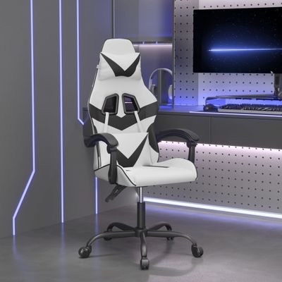 vidaXL Otočná herná stolička biela a čierna umelá koža