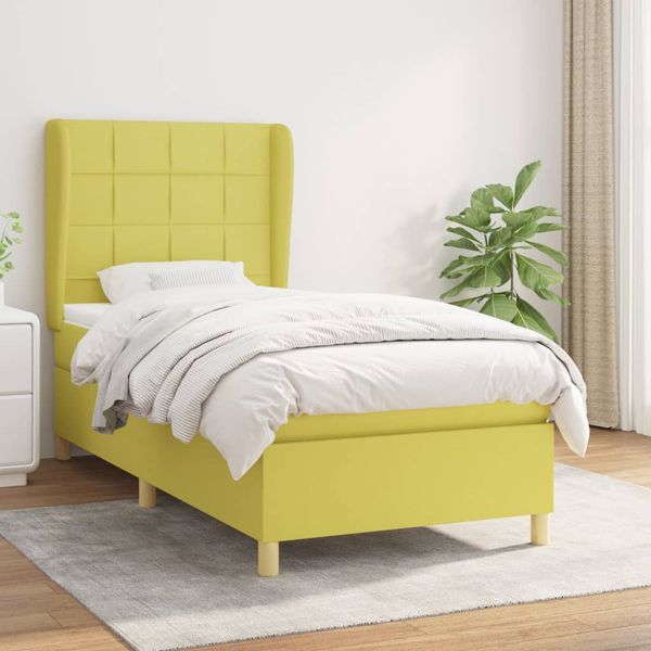 vidaXL Posteľný rám boxspring s matracom zelený 90x190 cm látka