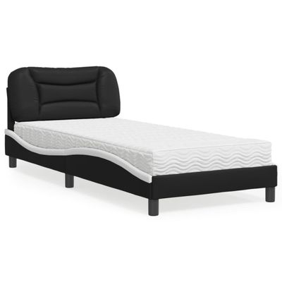 vidaXL Posteľ s matracom Hvar čierno-biela 90x200 cm umelá koža