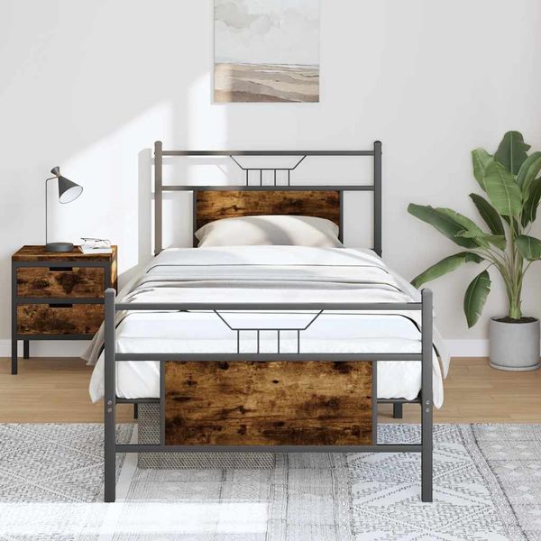 vidaXL Posteľný rám bez matraca dymový dub 90x200 cm kompozitné drevo