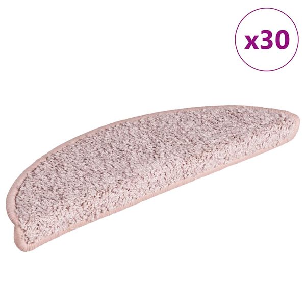 vidaXL Schodové rohože 30 ks 56x17x3 cm svetloružové, polkruhové
