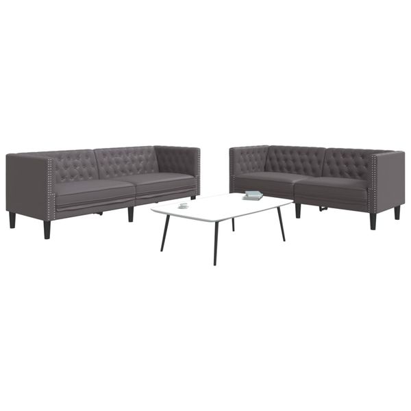 vidaXL 2-dielna súprava sedacej súpravy Chesterfield sivá, umelá koža