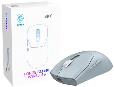MSI herní myš FORGE 340 Wireless Sky/ bezdrátová/ 12.000 dpi/ 2,4GHz/ BT5.2/ USB/ 6 tlačítek/ světle modrá Myš, herní, bezdrátová, optická, 12000DPI, 2,4GHz, Bluetooth 5.2, USB, 6 tlacítek, svetle modrá