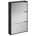 vidaXL Skrinka na topánky so zrkadlom, 3-poschodová, čierna, 63x17x102,5 cm