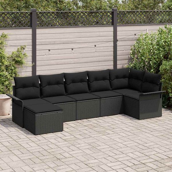 vidaXL Súprava záhradných pohoviek s vankúšom 7 pcs Čierna Poly ratan