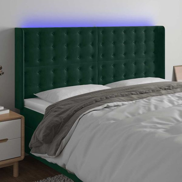 vidaXL Čelo postele s LED tmavozelené 183x16x118/128 cm zamat