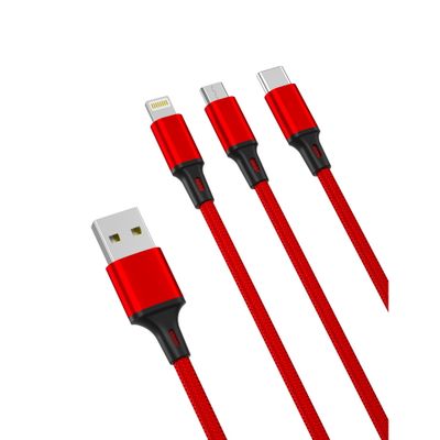 XO kábel NB173 3v1 USB - Lightning + USB-C + microUSB 1,2 m 2,4A červený