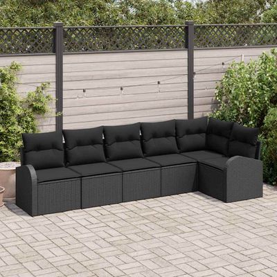 vidaXL Súprava záhradných pohoviek s vankúšom 6 pcs Čierna Poly ratan