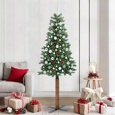 vidaXL Úzky vianočný stromček s 300 LED-i so stojanom Zelená 210 cm