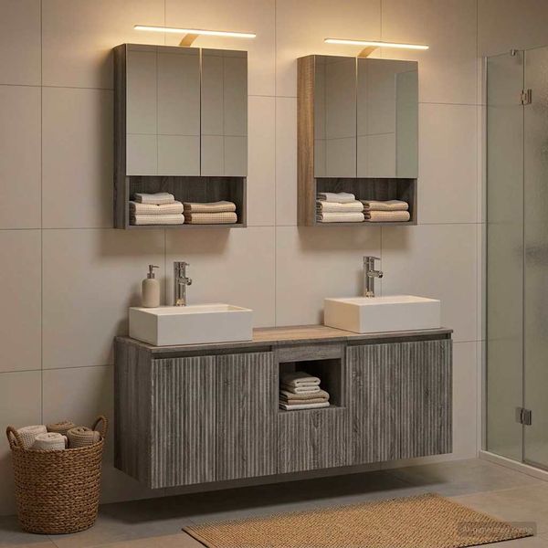 vidaXL Set kabinetov do kúpeľne 5 pcs Sivý Sonoma Kompozitné drevo