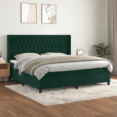 vidaXL Posteľný rám boxsping s matracom tmavozelený 200x200 cm zamat