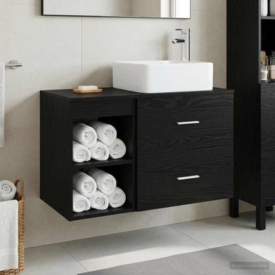 vidaXL Sada kúpeľňového nábytku 2 pcs Čierny dub Kompozitné drevo