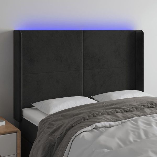 vidaXL Čelo postele s LED čierne 147x16x118/128 cm zamat