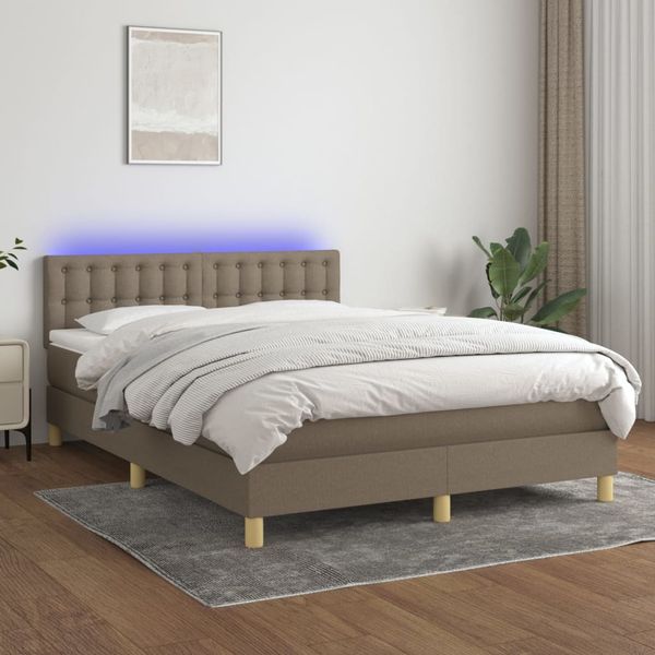 vidaXL Posteľ boxsping s matracom a LED sivohnedá 140x200 cm látka