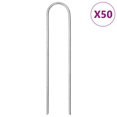 vidaXL Stanové kolíky v tvare U 50 ks 15x3,5 cm pozinkovaná oceľ