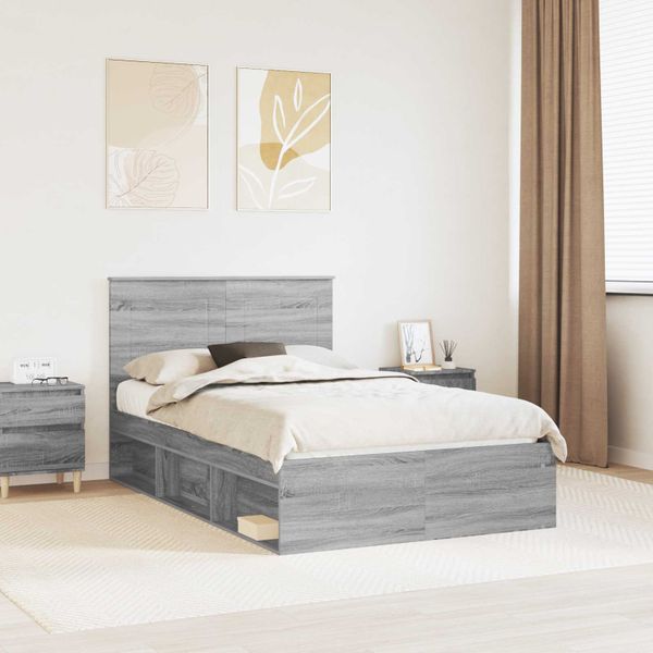 vidaXL Rám postele Sivý Sonoma 135 x 190 cm Masívne borovicové drevo