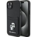 Púzdro Karl Lagerfeld pre iPhone 15 6,1" KLHCP15SSAPKCNPK čierny tvrdý obal Saffiano s držiakom kariet Karl&Choupette Metal Pin