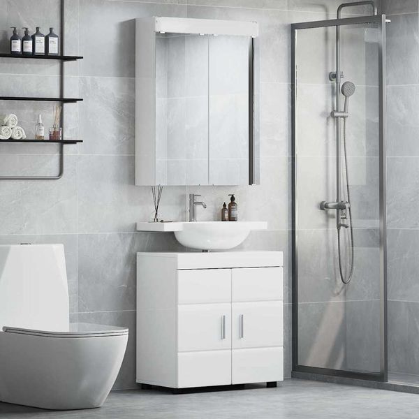 vidaXL Sada kúpeľňového nábytku TULUM 2 pcs Vysoký lesk bielej