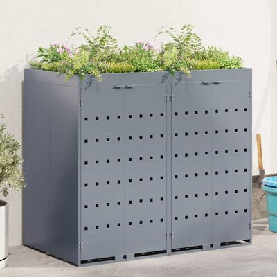 vidaXL Úložisko na 2 koše Wheelie Svetlosivá 136 x 77,5 x 121,5 cm