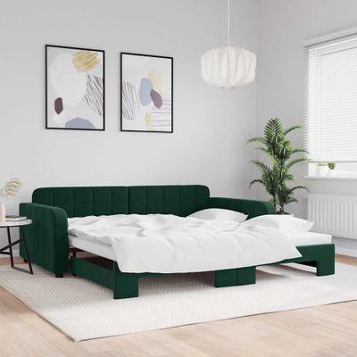 vidaXL Denná posteľ s rozkladacou posteľou tmavozelená 100x200cm zamat