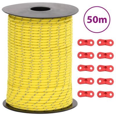 vidaXL Stanové lano s reflexnými pásikmi a napinákmi 50 m 3 mm
