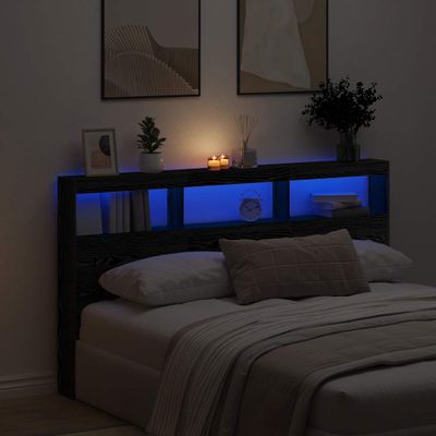 vidaXL Skrinka na čelo postele s LED čierna dub 180x17x102 cm